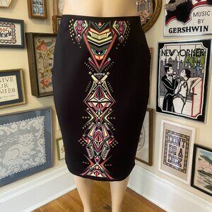 Bisou Bisou Black Geometric Embroidered Stretch Pencil Skirt Size XL